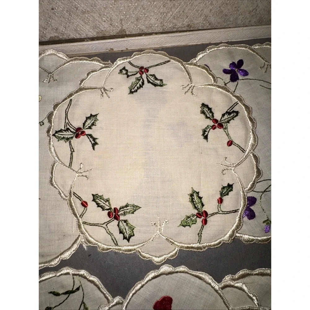 Vintage Society Silk Doilies Cocktail Rounds Hand Embroidered Set 6 Box New